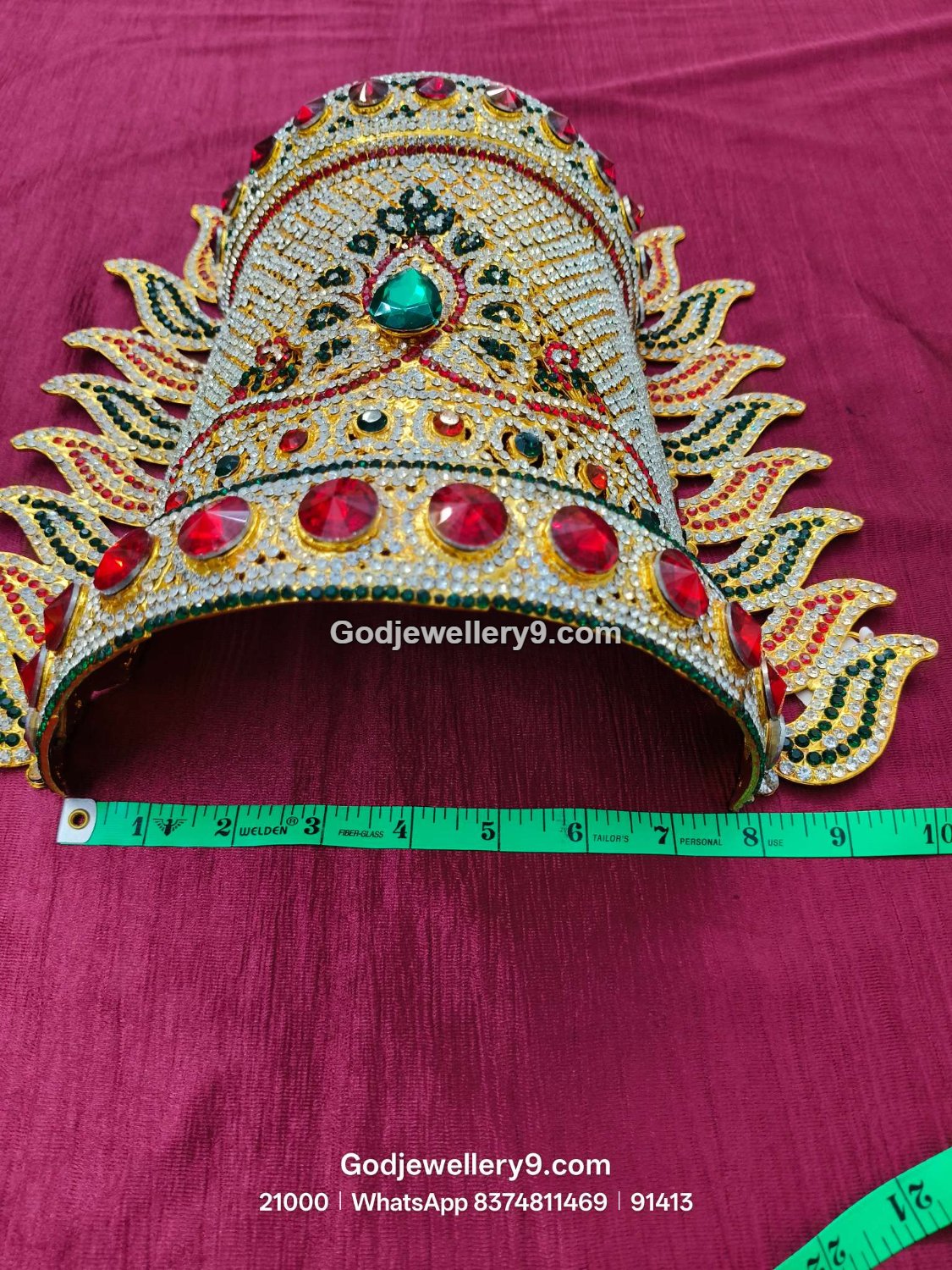 Durga Stone Jwala Half Crown Featuring Red Stone Border View 2