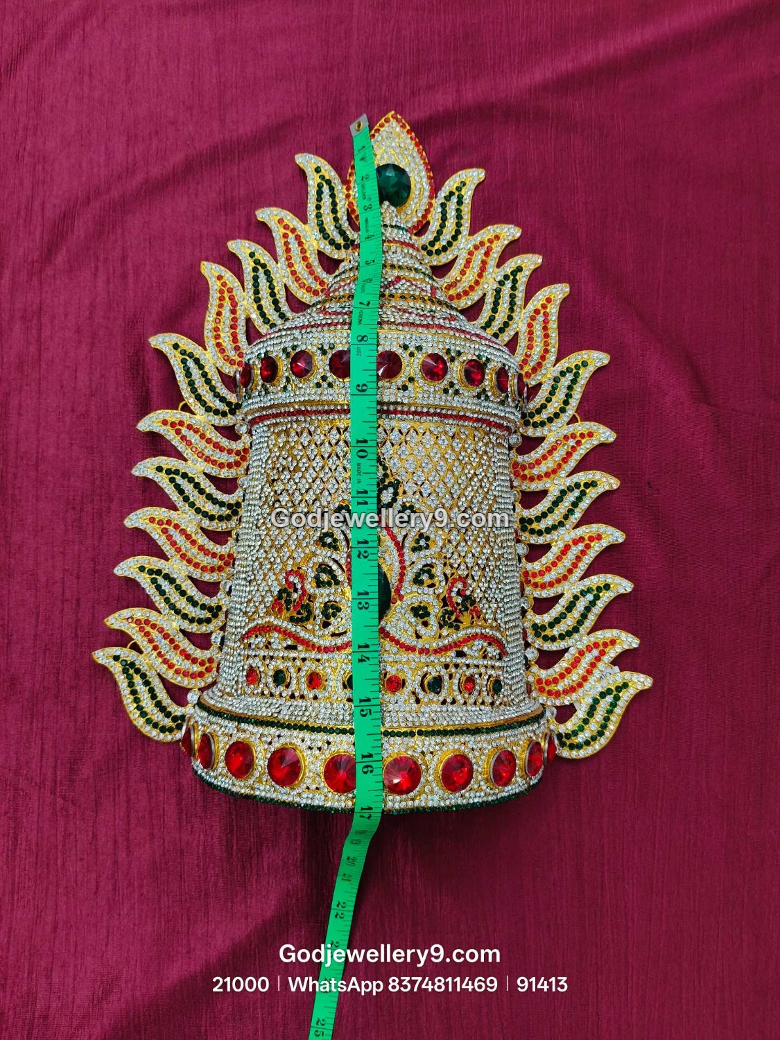 Durga Stone Jwala Half Crown Featuring Red Stone Border View 4