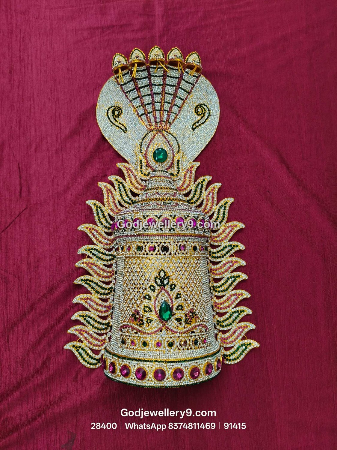 Durga Stone Jwala Half Crown Featuring Pink Stone Border View 1