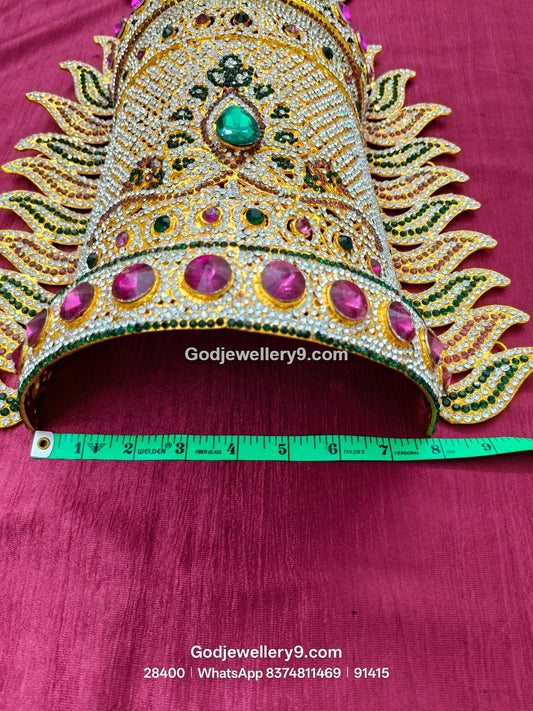 Durga Stone Jwala Half Crown Featuring Pink Stone Border View 2