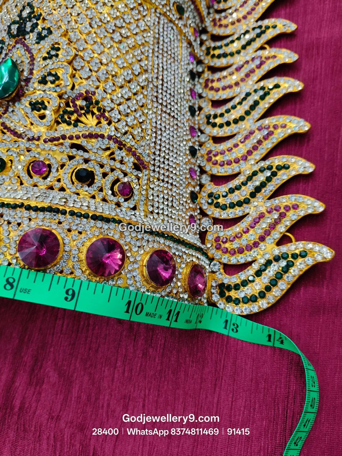 Durga Stone Jwala Half Crown Featuring Pink Stone Border View 3