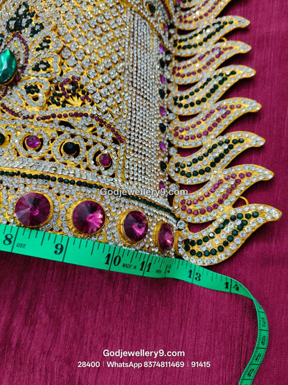 Durga Stone Jwala Half Crown Featuring Pink Stone Border View 3