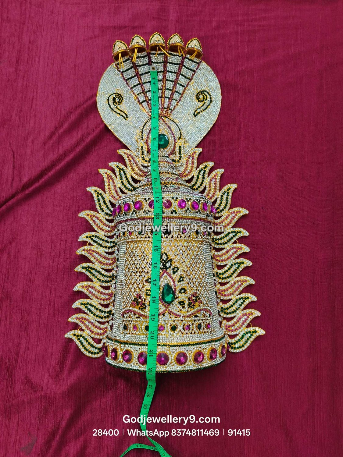 Durga Stone Jwala Half Crown Featuring Pink Stone Border View 4