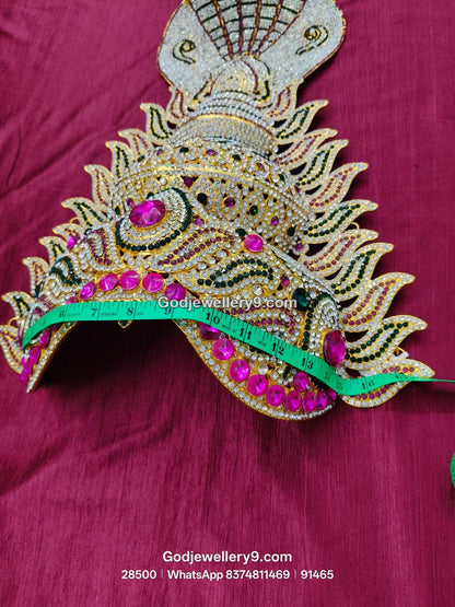 Durga Stone Jwala Half Crown Featuring Pink Stone Center View 3