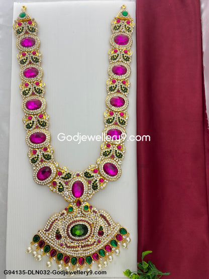 1 Step Long Jewellery Haram Necklace for Deity God Murti G94135-DLN032-Godjewellery9.com 1
