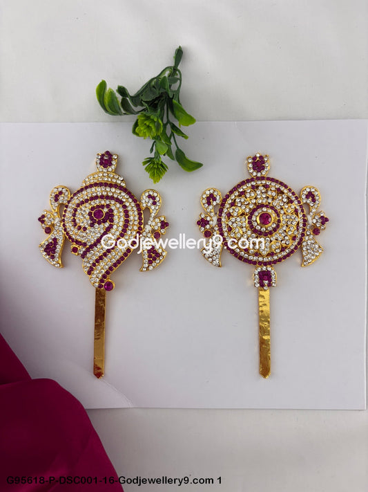 Beautiful Stone Shanku Chakra for Hindu God and Deity Alankaram Pink Color G95618-DSC001-16-Godjewellery9.com 1