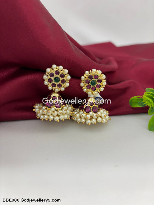Bharatanatyam Brass Kemp Jhumkas Earrings Godjewellery9 BBE006