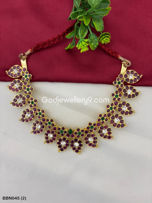 Bharatanatyam Brass Kemp Mango Design Short Necklace Godjewellery9 BBN045