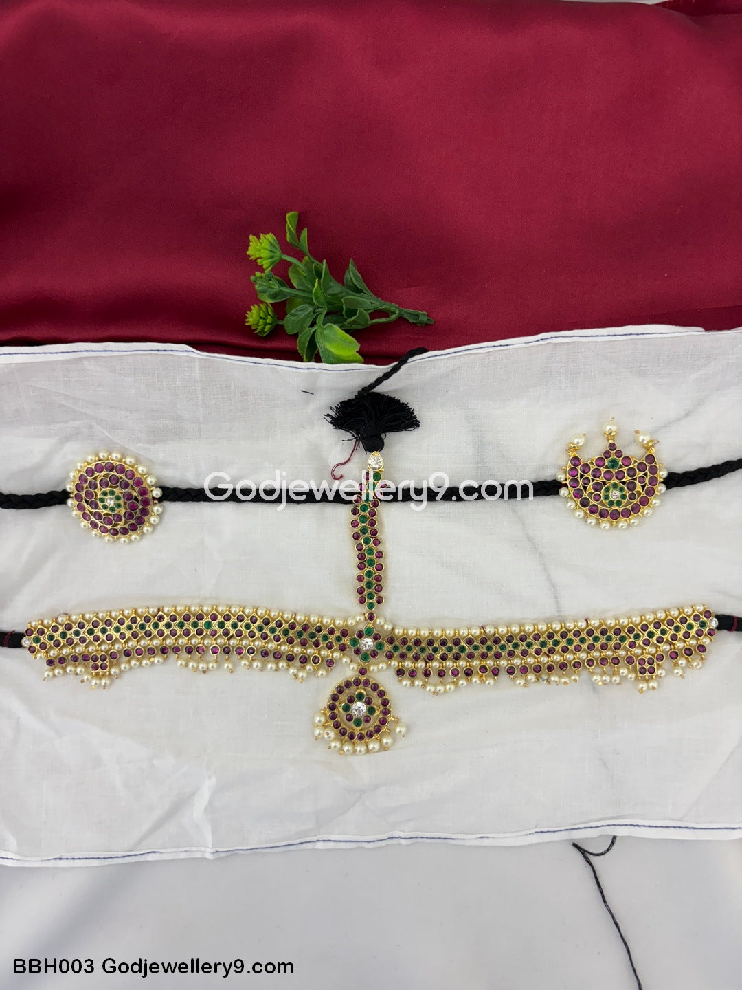 Bharatanatyam Brass Real Kemp Centre Green Stone Headset Godjewellery9 BBH003