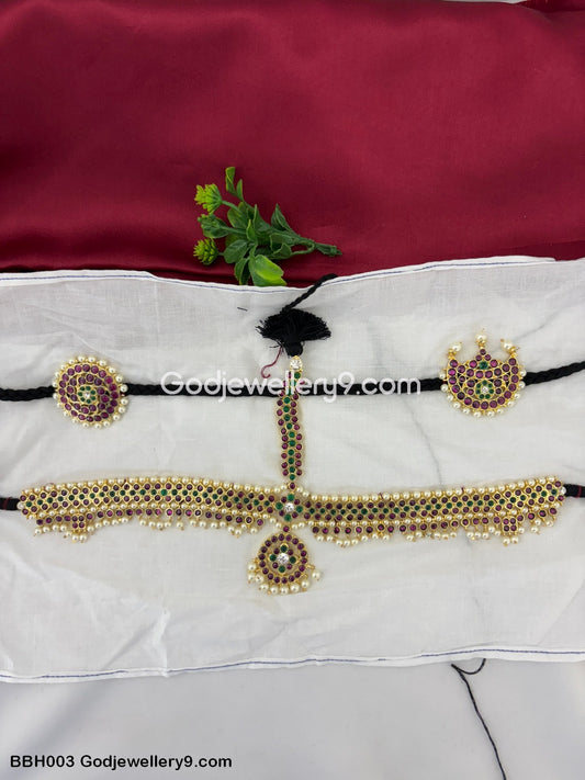Bharatanatyam Brass Real Kemp Centre Green Stone Headset Godjewellery9 BBH003