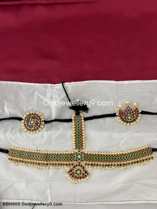 Bharatanatyam Brass Real Kemp Stone Maang Tikka Chutti HeadSet Thala Saman Godjewellery9 BBH005