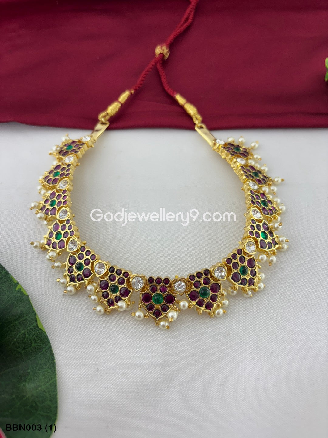Bharatanatyam Brass Short Real Kemp Necklace Haram Godjewellery9 BBN003