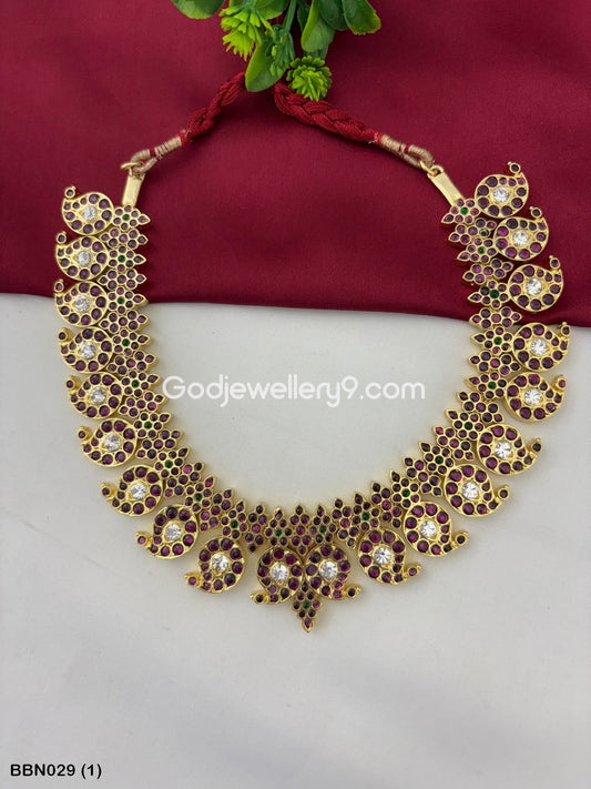 Bharatanatyam Brass Short Real Kemp Stone Necklace Haram Godjewellery9 BBN029