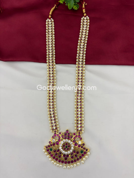Bharatanatyam Brass Kemp Long Necklace Haram jewellery Godjewellery9