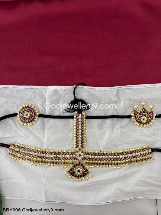 Bharatanatyam Real Kemp Centre White Stone Headset Brass Godjewellery9 BBH006