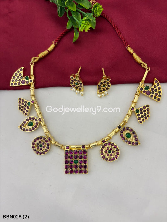 Bharatanatyam Real Kemp Short Brass Necklace Haram Godjewellery9 BBN049