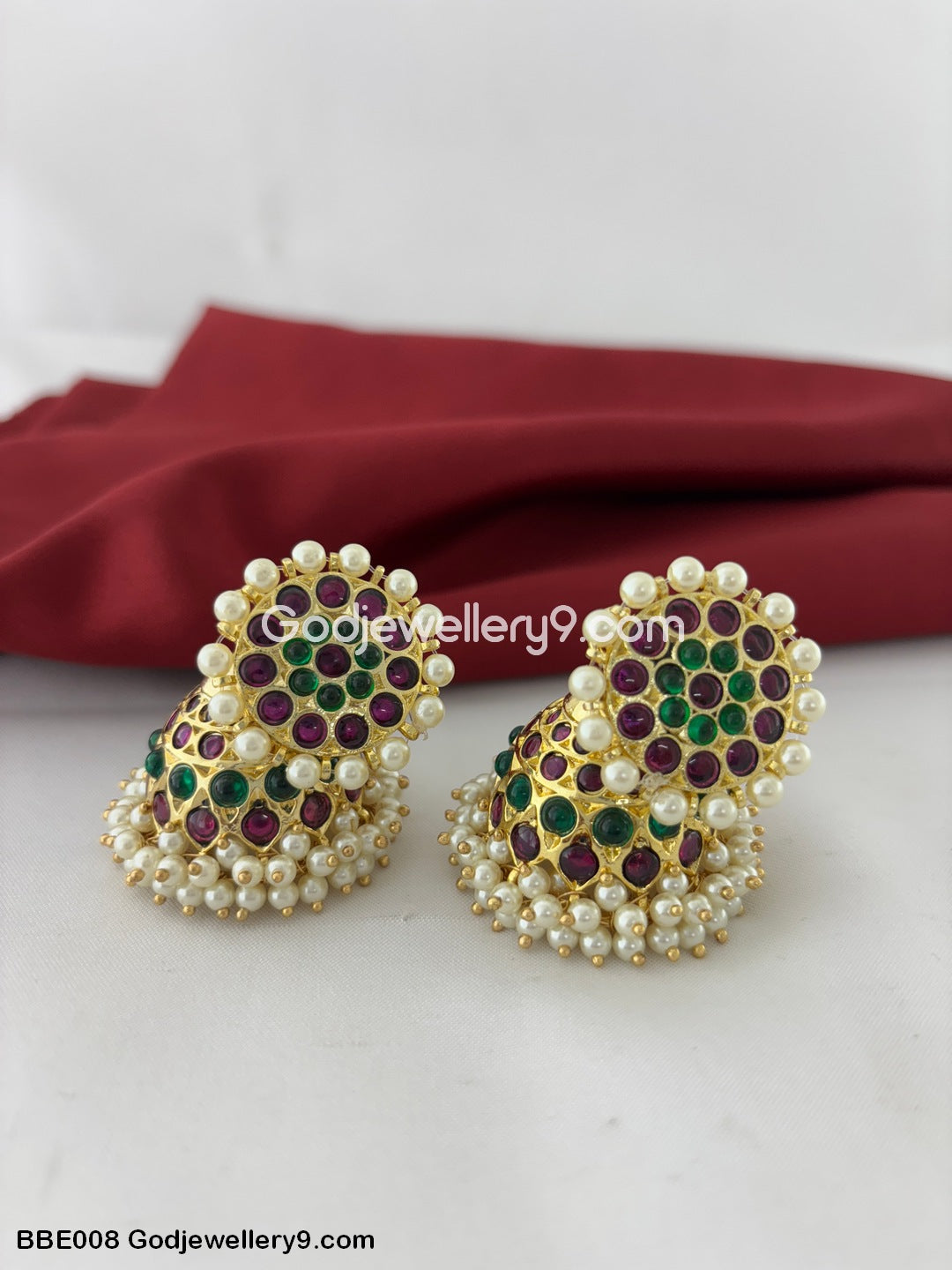 Bharatanatyam Real kemp jhumka Earrings Brass Godjewellery9 BBE008