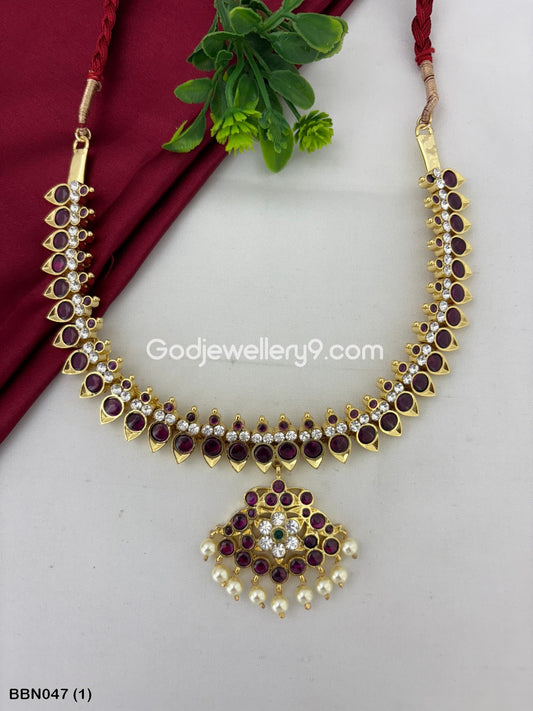 Bharatanatyam Short Real Kemp Necklace Haram Godjewellery9 BBN047