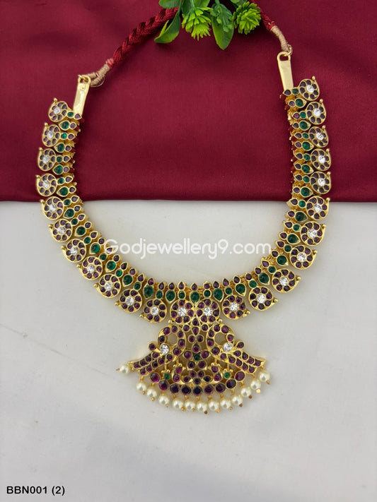 Bharatanatyam Short Real Kemp Temple Necklace Haram Godjewellery9 BBN001