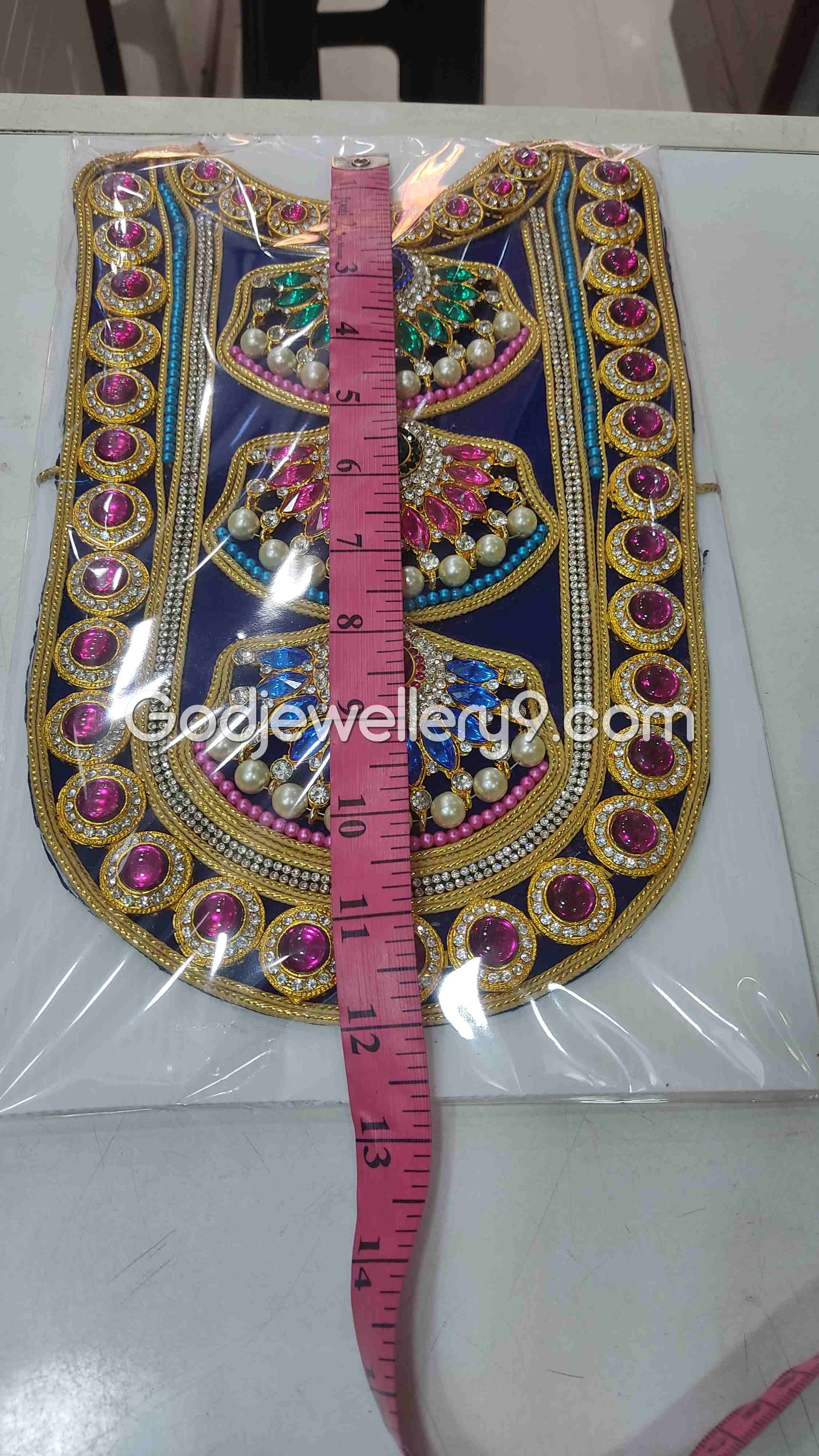 Blue Long Decoration Stone Necklace Haram Kavasam Jewellery For God Deity 1 godjewellery9