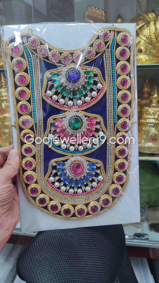 Blue Long Decoration Stone Necklace Haram Kavasam Jewellery For God Deity godjewellery9