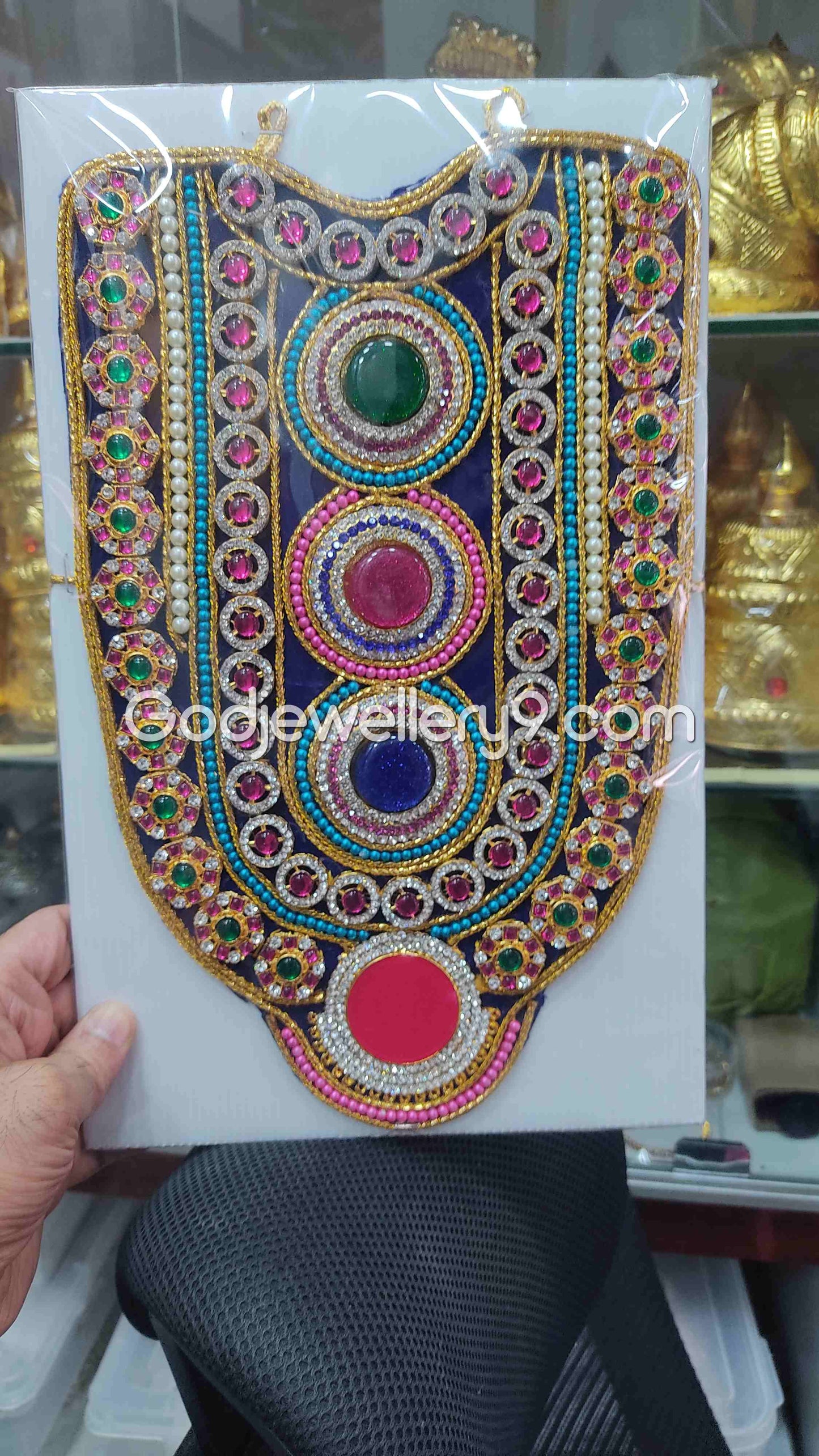 Blue Long Necklace Haram Kavasam Jewellery For God Deity godjewellery9