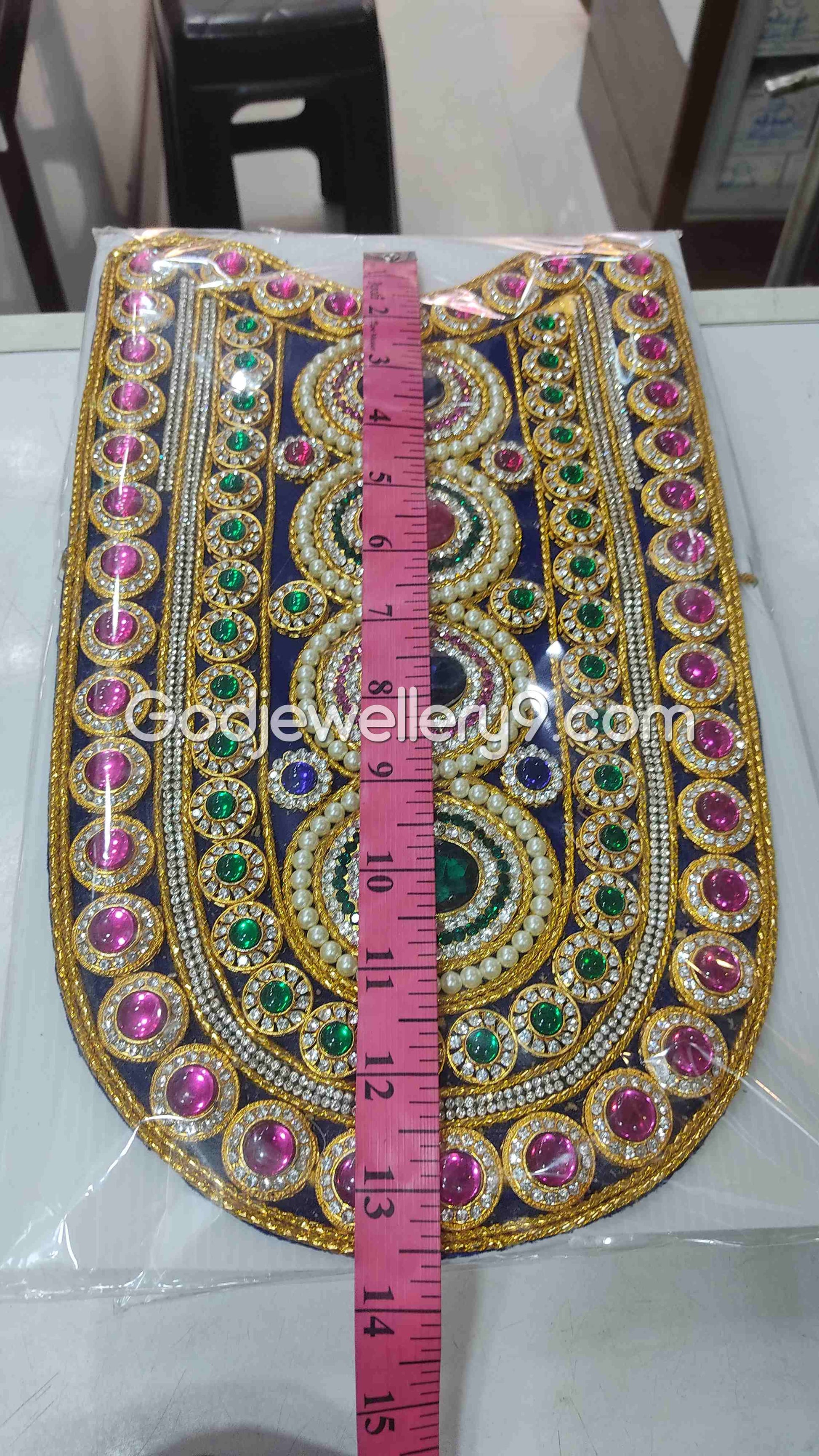 Blue Long Oval Stone Necklace Haram Kavasam Jewellery For God Deity 1 godjewellery9