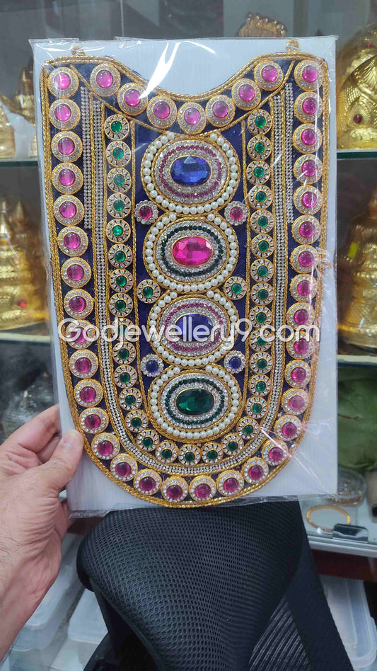 Blue Long Oval Stone Necklace Haram Kavasam Jewellery For God Deity godjewellery9