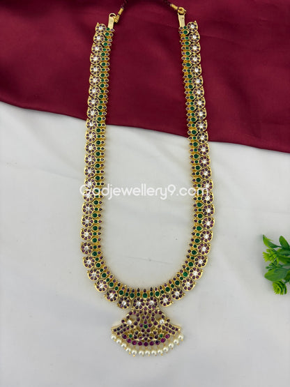 Brass Mango Real Kemp Long Necklace Haram Jewellery For Bharatanatyam Online Godjewellery9