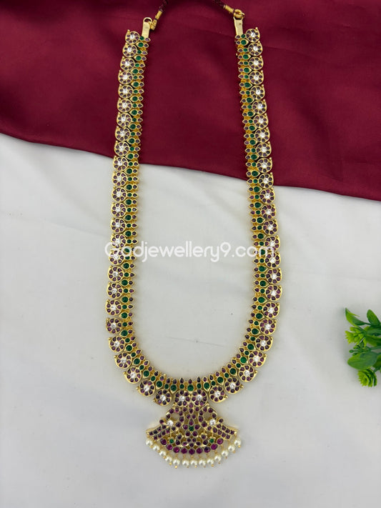 Brass Mango Real Kemp Long Necklace Haram Jewellery For Bharatanatyam Online Godjewellery9