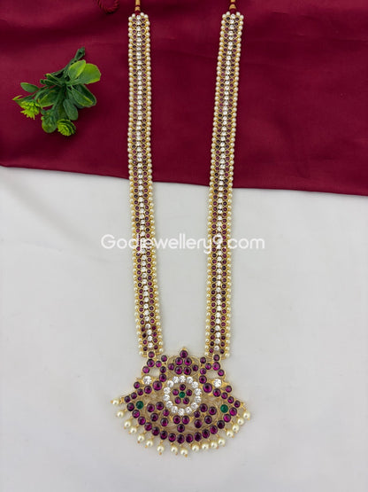 Brass Pink And White Real Kemp Stone Long  Haram For Bharatanatyam Godjewellery9 1