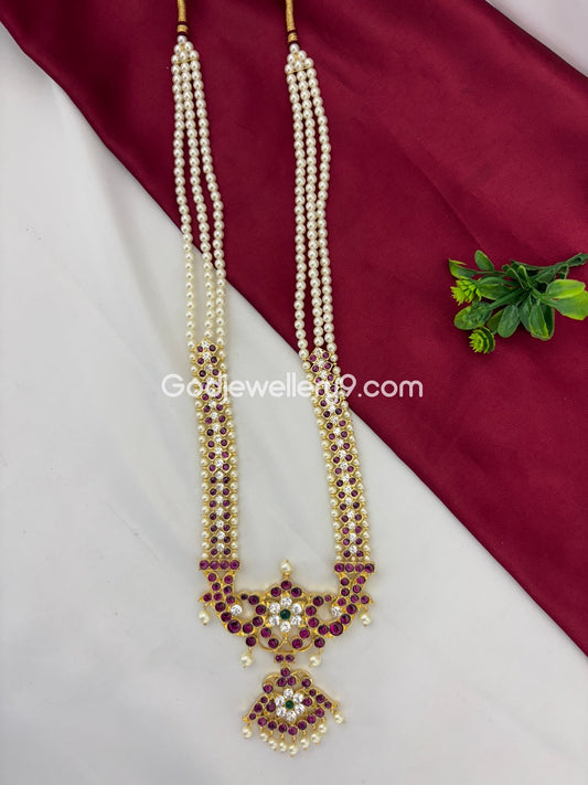 Brass Real Kemp Long Necklace Haram For Bharatanatyam At Godjewellery9