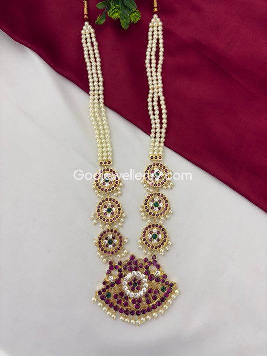 Premium Brass Long Necklace Haram For Bharatanatyam Godjewellery9