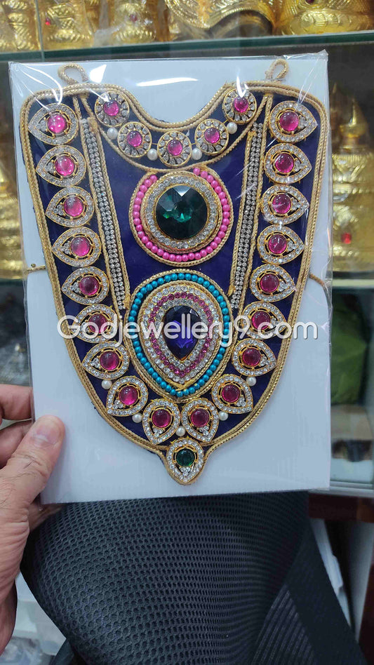 Deity Blue Long Kavasam Necklace MultiColor God Haram Jewellery godjewellery9