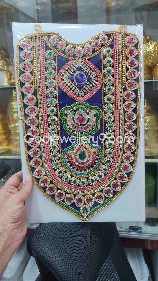 Deity Blue Long MultiColor Stone Necklace Haram Kavasam Jewellery godjewellery9
