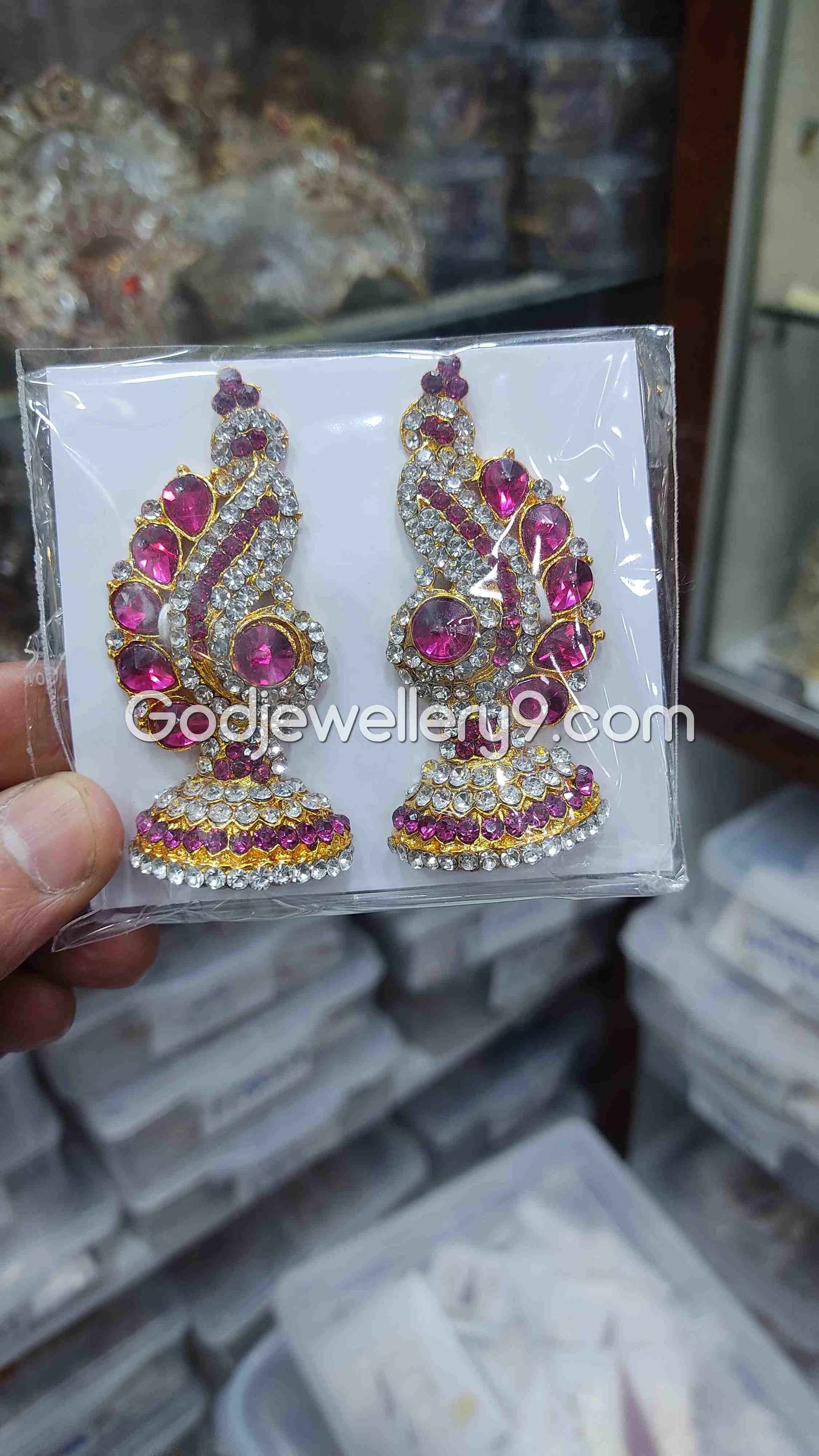 Deity God Amman Earrings Pink karna Pathakam G36 Godjewellery9