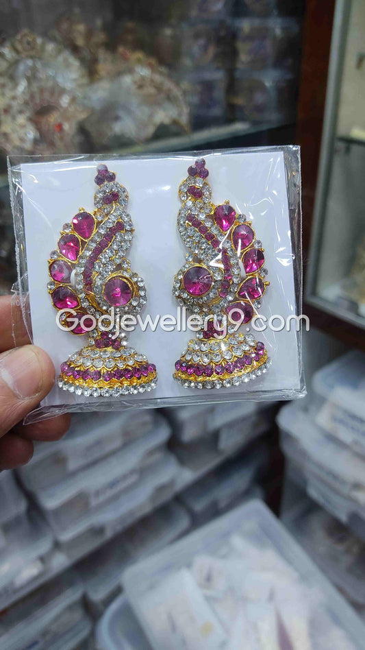 Deity God Amman Earrings Pink karna Pathakam G36 Godjewellery9