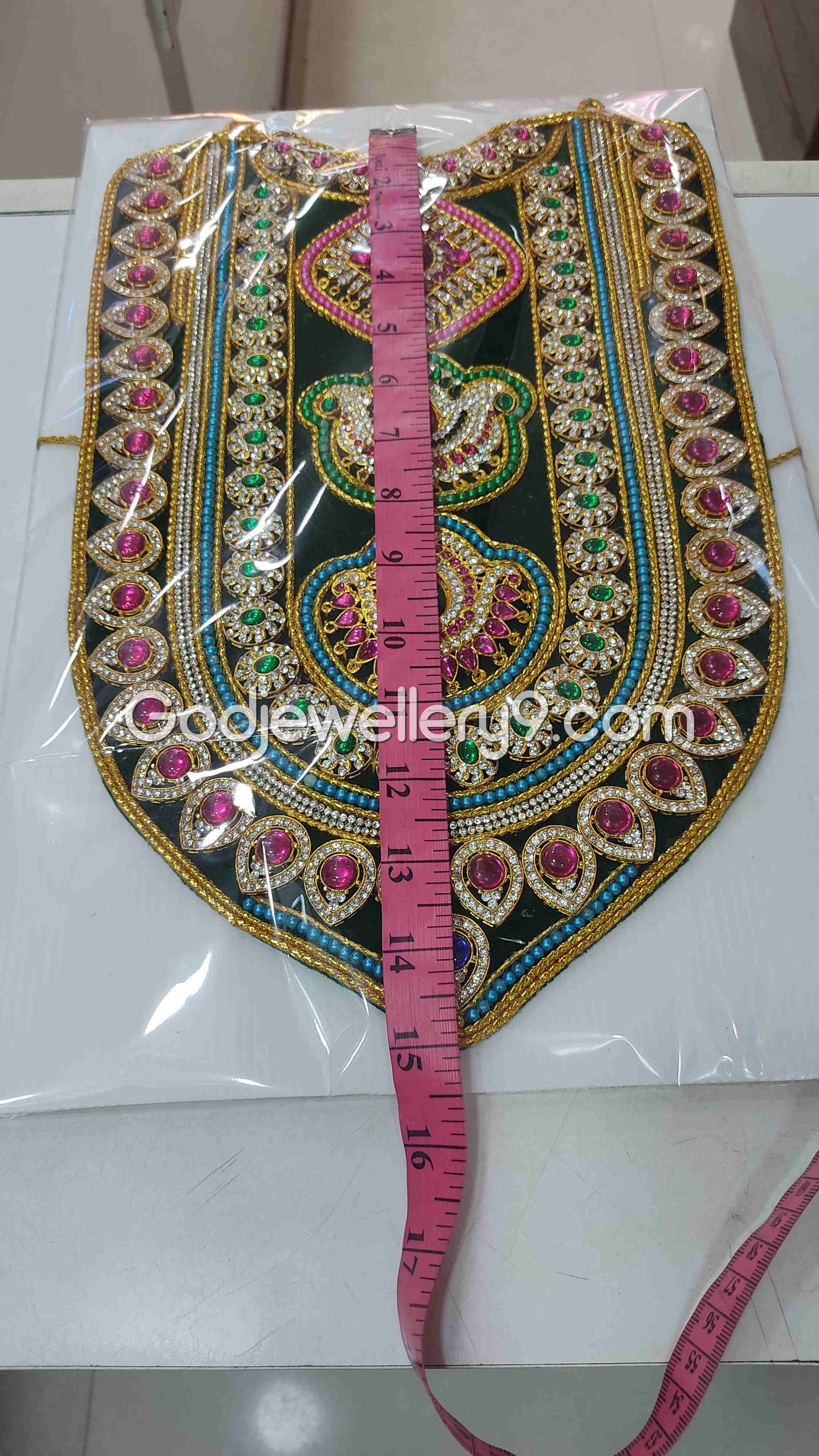 Deity Green Long MultiColor Stone Necklace Haram Kavasam Jewellery 1 godjewellery9