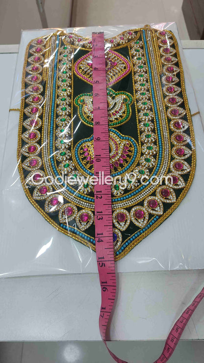 Deity Green Long MultiColor Stone Necklace Haram Kavasam Jewellery 1 godjewellery9
