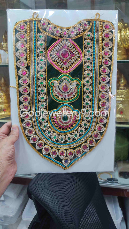 Deity Green Long MultiColor Stone Necklace Haram Kavasam Jewellery godjewellery9