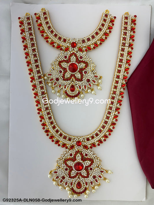 Deity Long Necklace 2 Step Gold Finish Jewellery Set G92325A-DLN058-Godjewellery9.com 1