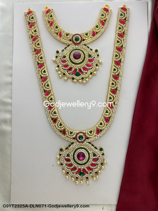 Deity Long Necklace 2 Step Gold Temple Jewellery for Pooja G9YT2325A-DLN071-Godjewellery9.com 1