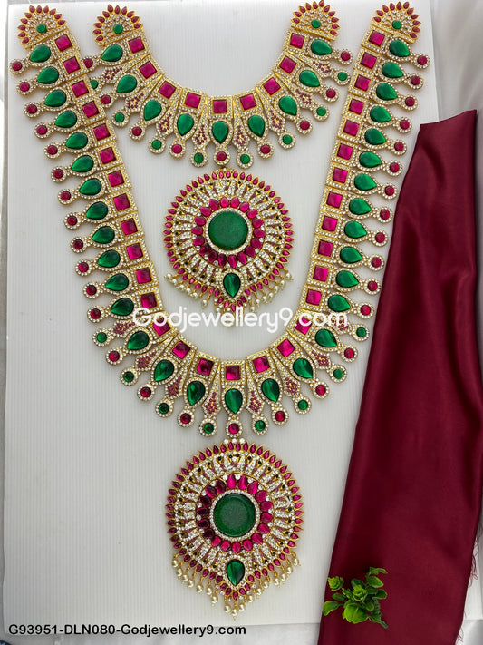 Deity Long Necklace 2 Step Jewellery Haram for God Temples G9-3951-DLN080-Godjewellery9.com