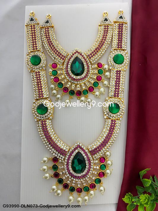 Deity Long Necklace 2 Step Ornaments for Murti Decoration G93990-DLN073-Godjewellery9.com 1