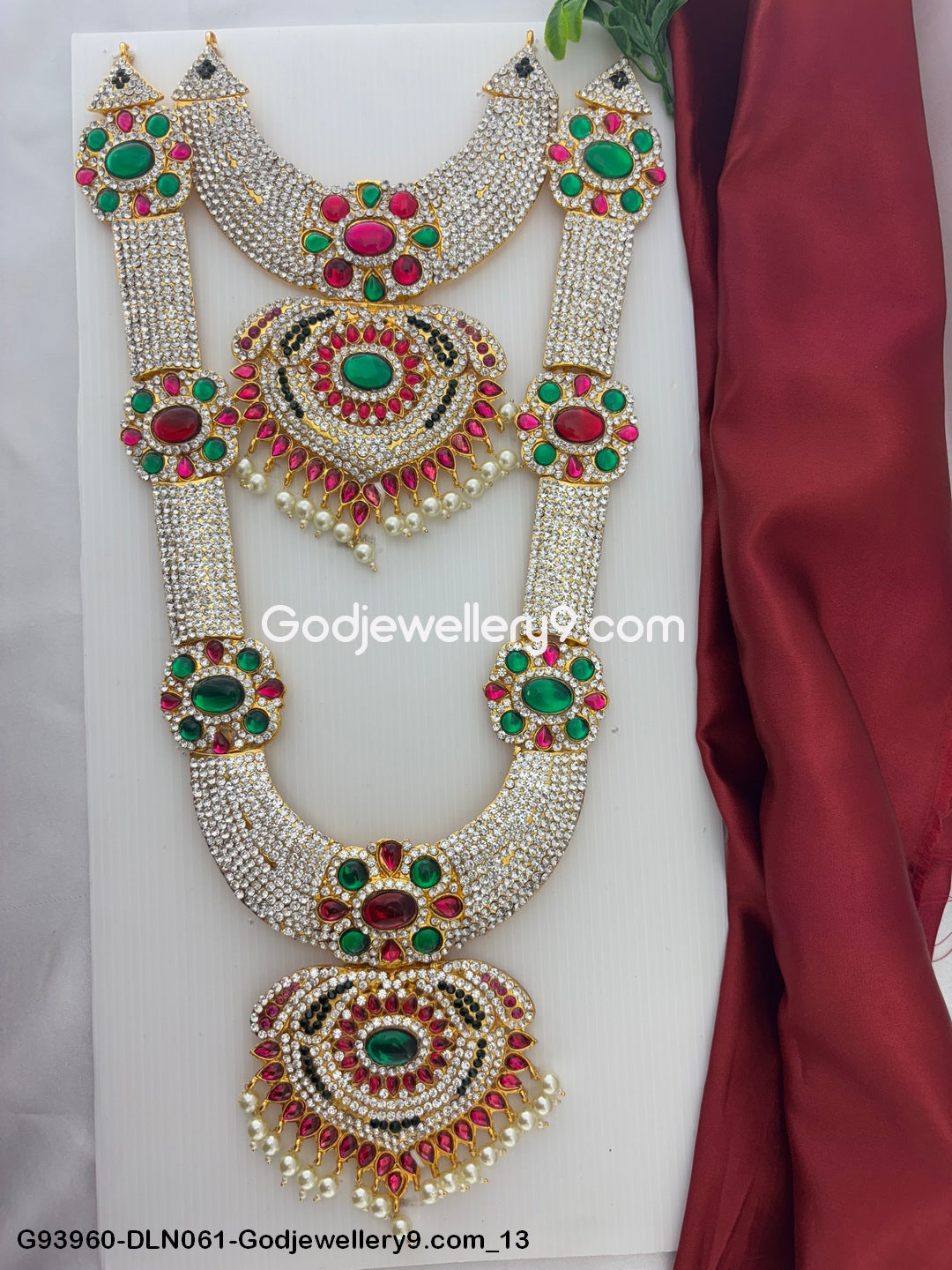 Deity Long Necklace 2 Step Temple Haram for God Statues G93960-DLN061-Godjewellery9.com 13