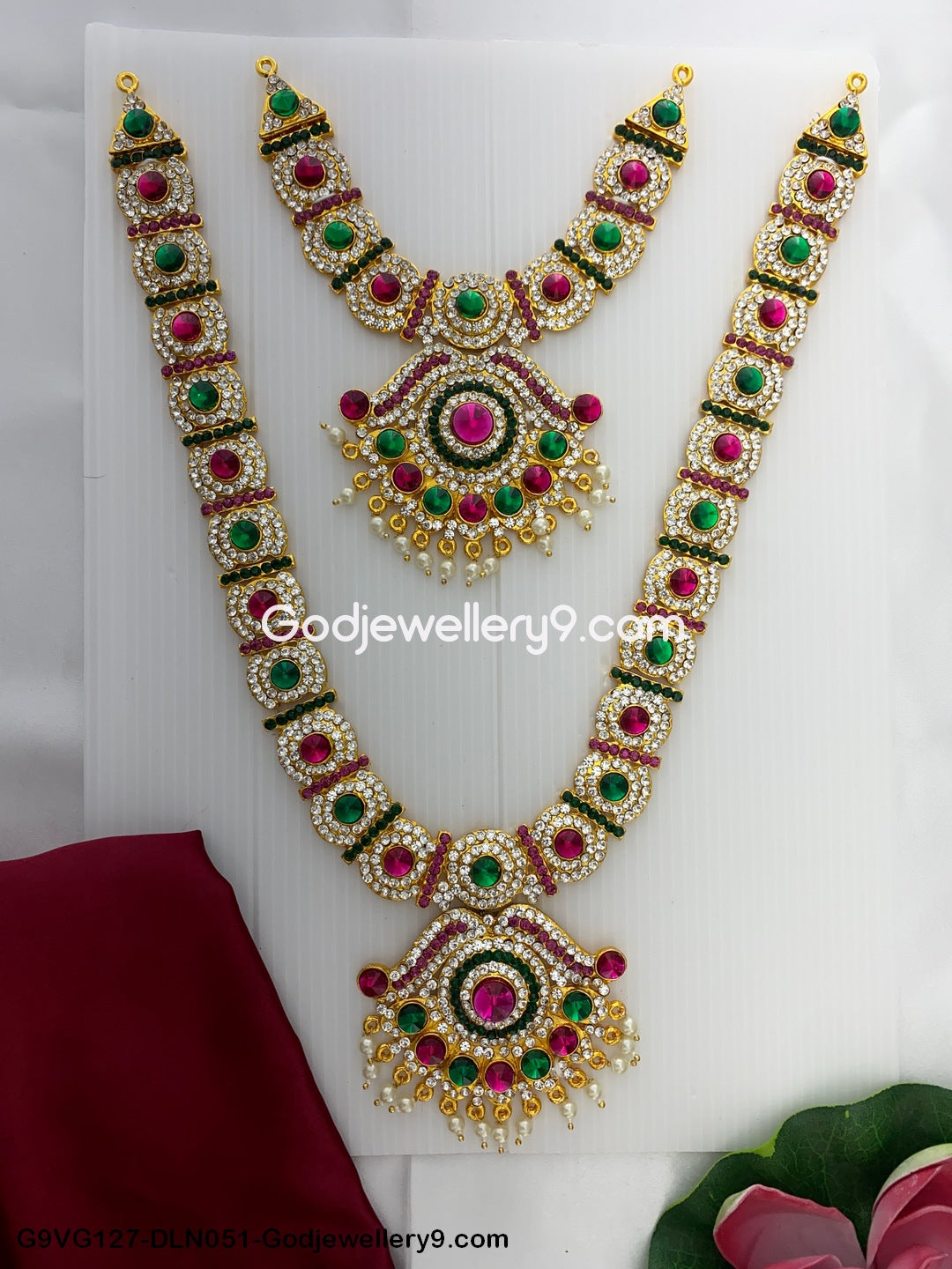 Deity Long Necklace 2 Step for Amman Mata Devi Lakshmi Durga Saraswati Ammavari Idol G9VG127-DLN051-Godjewellery9.com 1