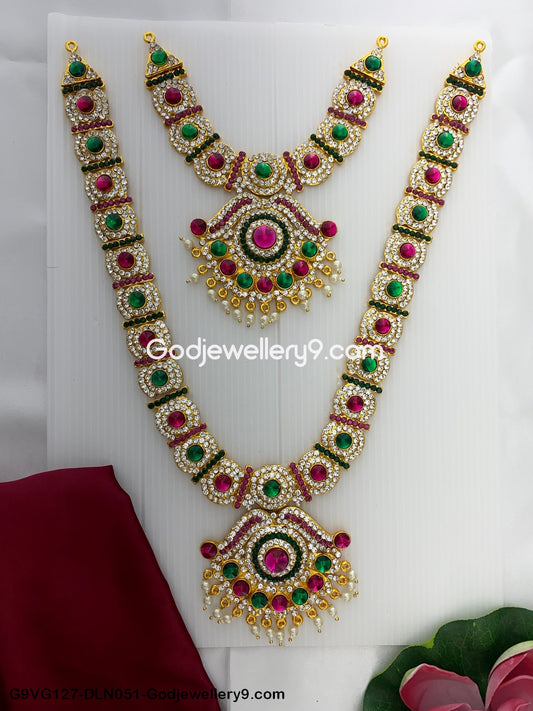 Deity Long Necklace 2 Step for Amman Mata Devi Lakshmi Durga Saraswati Ammavari Idol G9VG127-DLN051-Godjewellery9.com 1