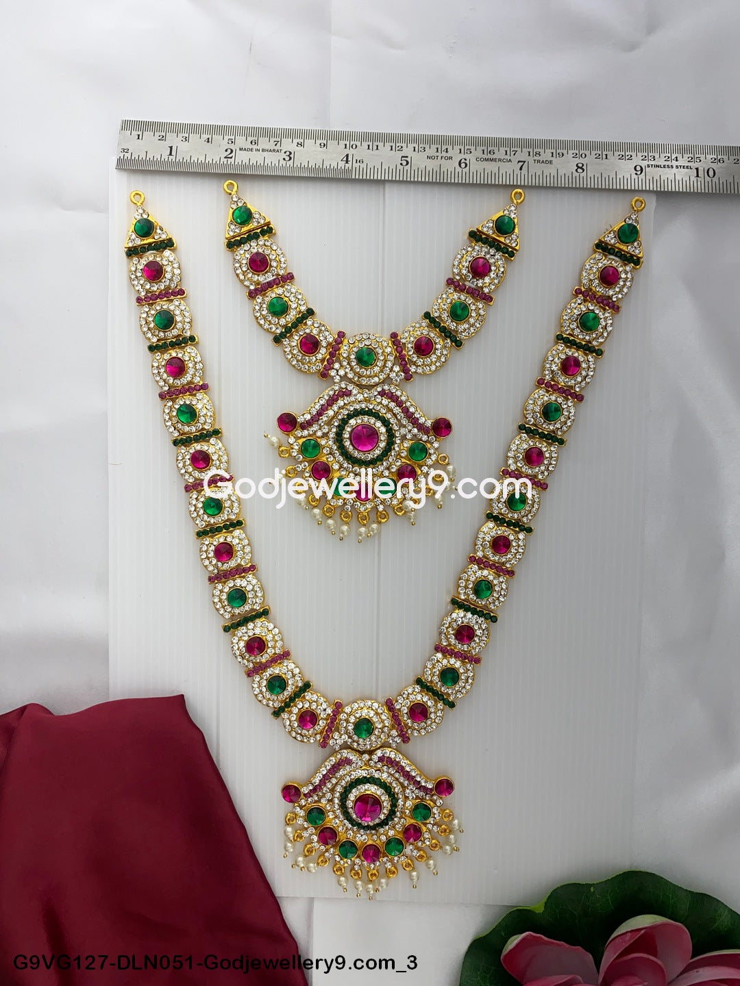 Deity Long Necklace 2 Step for Amman Mata Devi Lakshmi Durga Saraswati Ammavari Idol G9VG127-DLN051-Godjewellery9.com 3