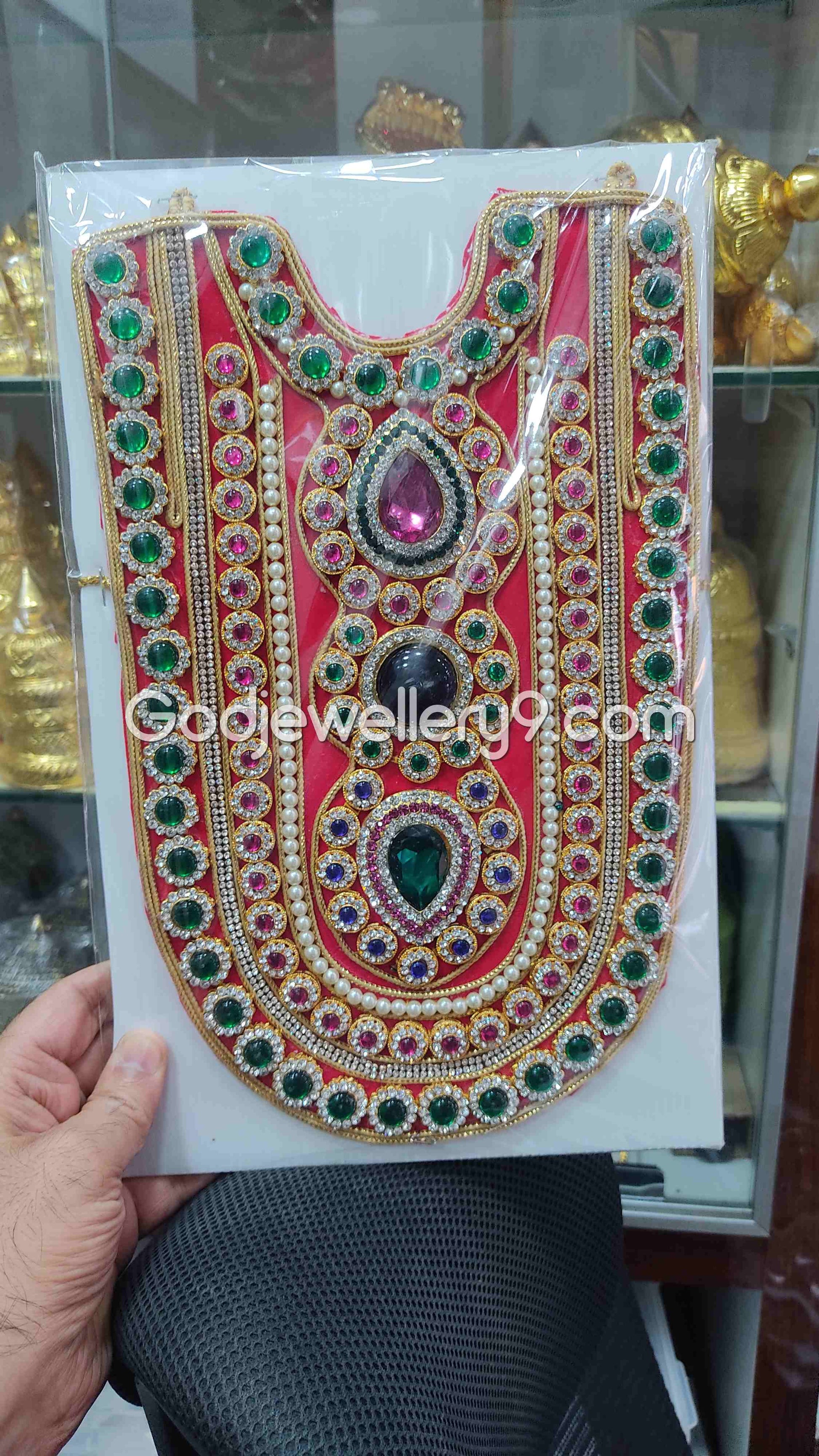 Deity Red Long Haram MultiColor Stone Necklace Kavasam Jewellery godjewellery9