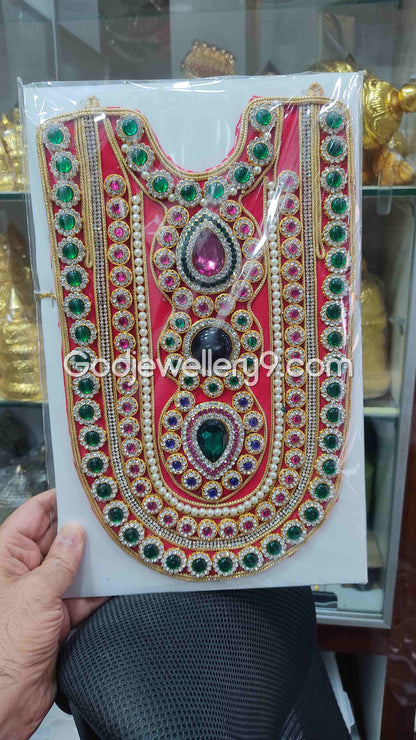 Deity Red Long Haram MultiColor Stone Necklace Kavasam Jewellery godjewellery9
